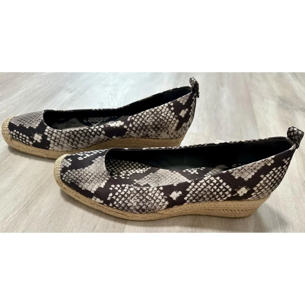 Tory Burch Womens 8.5 Heather Snake Print Wedge Espadrille Black‎ Grey